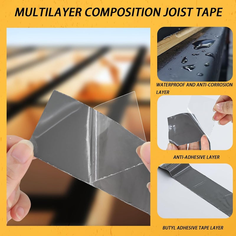 Heelos Butyl Joist Deck Tape for Decking 1-5/8''×50', 2 Pack Weather-Resistant Deck Joist Tape Waterproof Flashing Tape, Self-Adhesive Joist Tape Decking for Wood Decks Joist Beams Roof, Black - Image 3